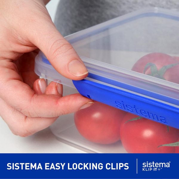 Sistema KLIP IT Food Storage Container, 7 L, Airtight & Stackable, BPA-Free, Clear with Blue Clips - Image 2